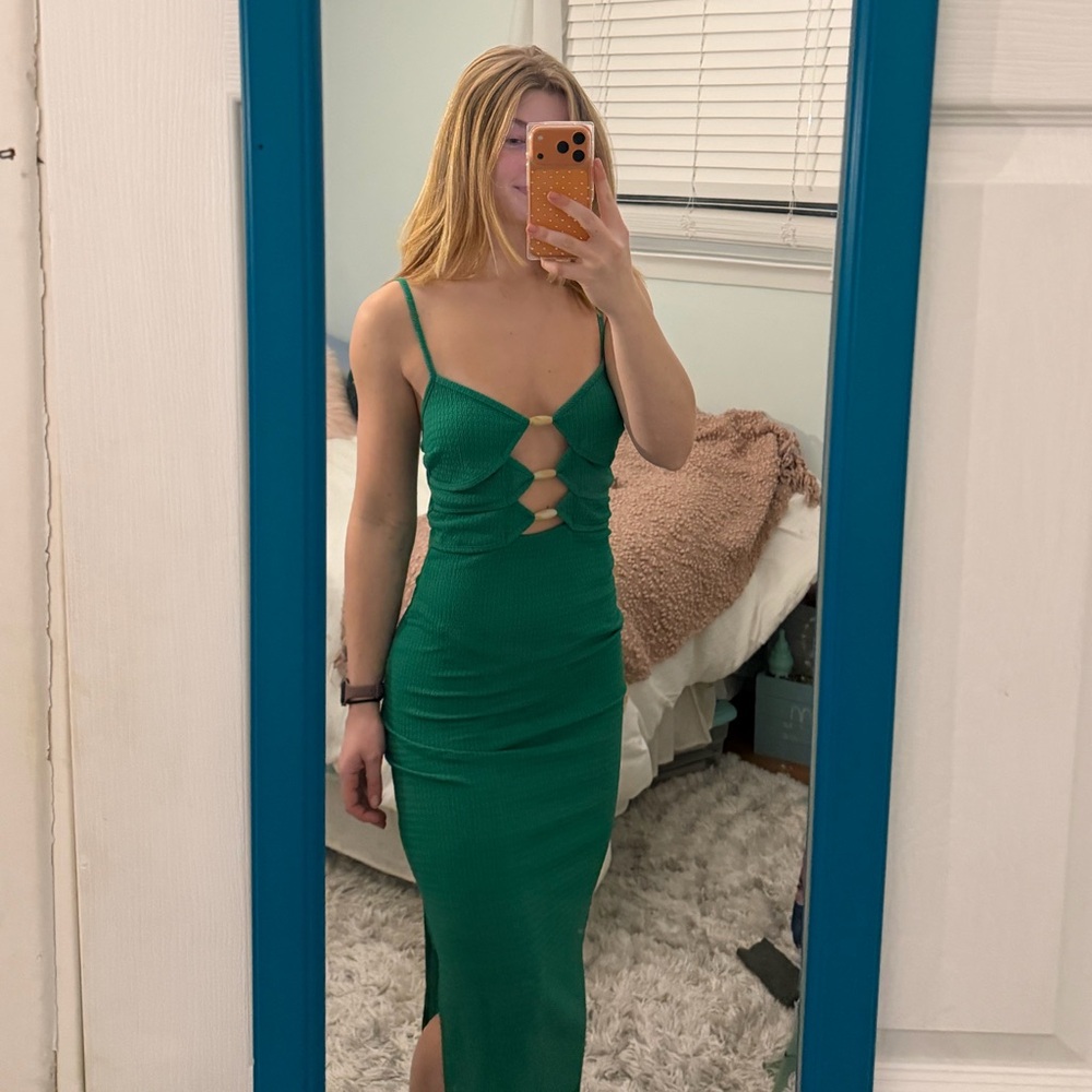 SHEIN Green Strappy Cutout Midi Dress